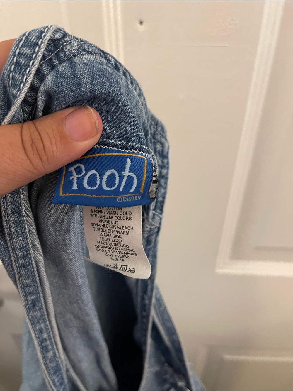Vintage Winnie the Pooh Light Wash Denim Overalls w/ Embroidered Patch - Size 14 - Picture 5 of 6